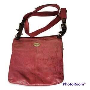 Fossil Red Leather Crossbody zipper top and adjustable strap purse
